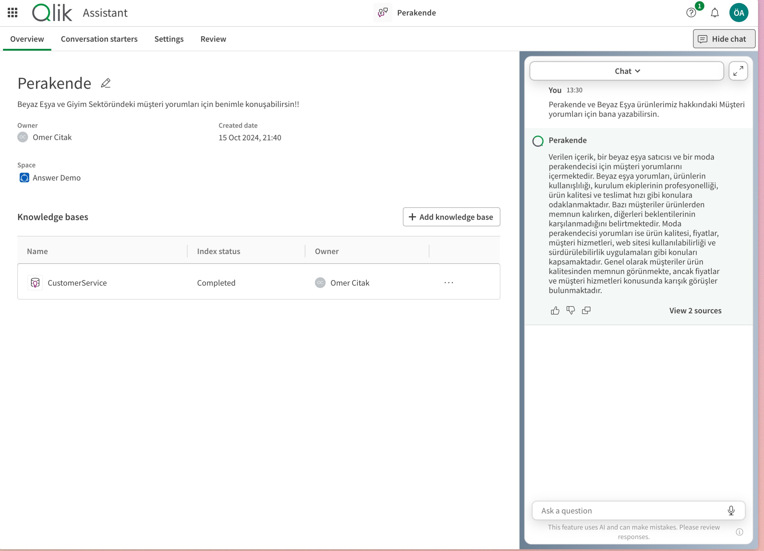 qlik answers dashboard